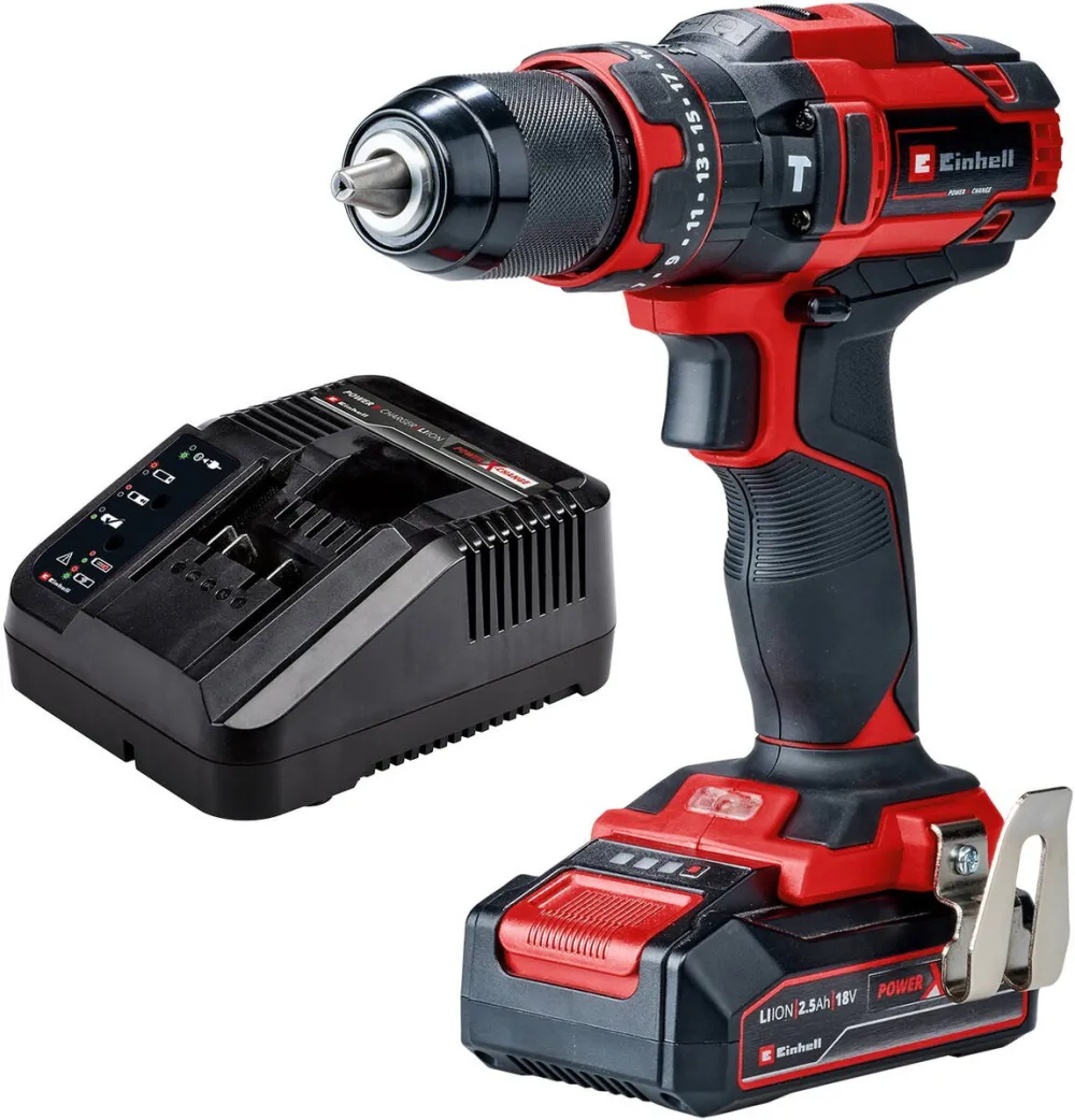 Einhell Masina de gaurit (bormasina) Einhell Power X-Change , TE-CD 18/44 Li-I Kit, 18 V, 44 Nm, 1500 rpm, mandrina 13 mm, acumulator 18 V 2.5 Ah Einhell Power-X-Change si incarcator