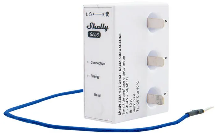 Shelly 3EM-63T Gen3 1/3-canal contor de energie WiFi (terminal plat)
