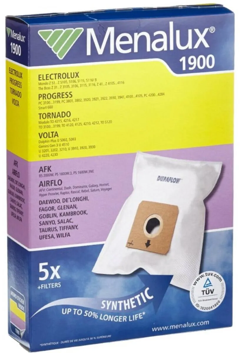 Menalux Set saci aspirator Electrolux 1900, 5 bucati + 1 filtru, compatibil Delonghi, curatare eficienta