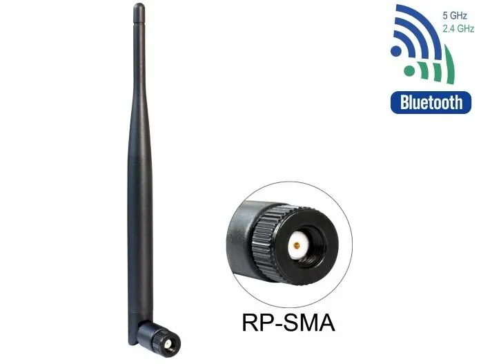 DELOCK WLAN 802.11 ac/a/h/b/g/n RP-SMA tata 5 dBi, omnidirectional, cu articulatie neagra