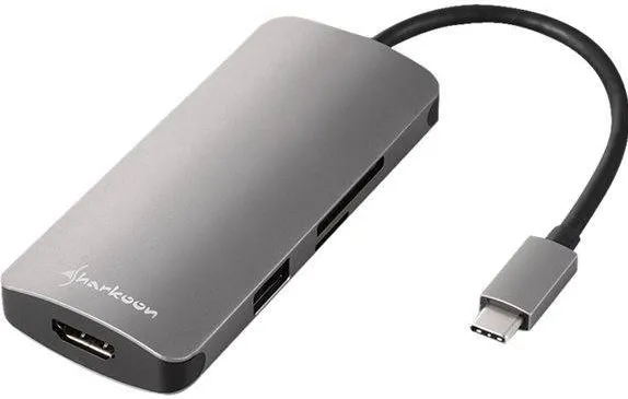 Docking Station Sharkoon Multiport Adapter USB 3.0 Type C dunkel Gray