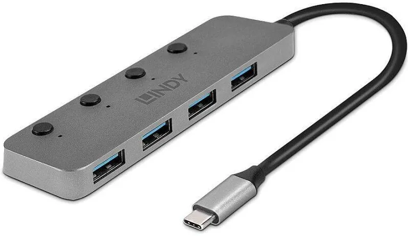 Hub USB Lindy 4 Port USB 3.2 buton On/Off