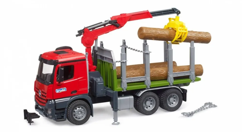 Masinuta BRUDER Mercedes Benz Arocs truck with timber crane + 3 logs
