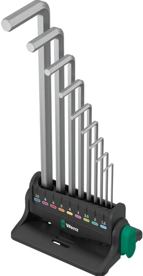 WERA 950/9 Hex-Plus 8 L-key set, 9 pieces, screwdriver (chrome, with retaining clip and wall holder)