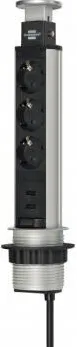 Brennenstuhl Desktop Extension Socket "Tower Power", 3-Way, 2 m, USB Charger, Alu/Black
