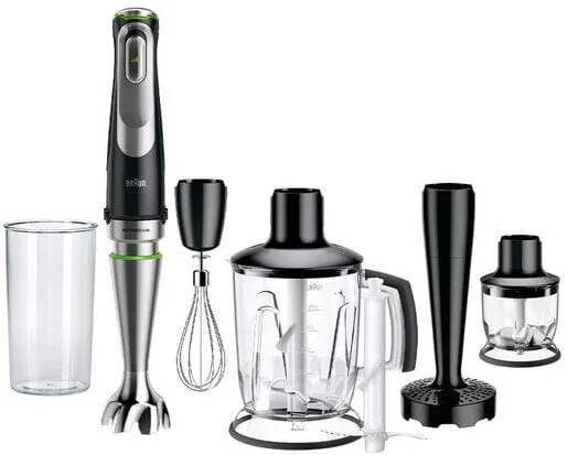 Blender de mana BRAUN MultiQuick 9 MQ 9147X 1200 W inox/negru cu tocatoare, zdrobitor de cartofi si tel