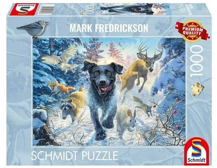 Puzzle Schmidt Puzzle Schmidt 1000 de piese - Dog's Life - Labrador negru in zapada (58558)