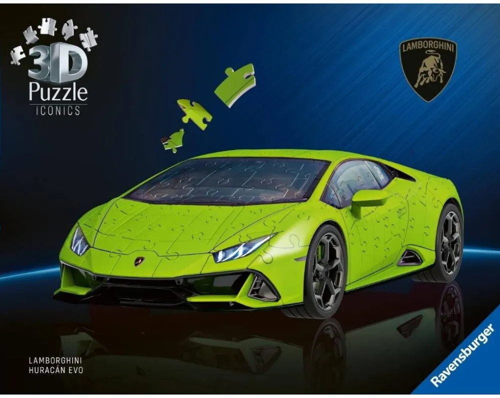 Puzzle Ravensburger Puzzle 3D Lamborghini Huracan EVO, 152 piese, detalii realiste, 1:18, verde
