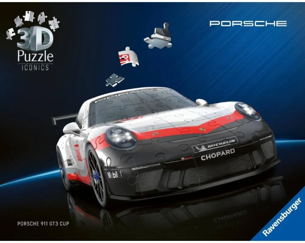 Puzzle Ravensburger Puzzle 3D Ravensburger Porsche 911 GT3 Cup, 152 piese, 1:18, multicolor