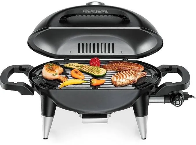 ROMMELSBACHER Gratar electric ROMMELSBACHER BBQ 4000 – Gratar din fonta in 2 piese, capac cu balamale si termometru integrat, pana la 300 °C, reglare continua, 2200 W