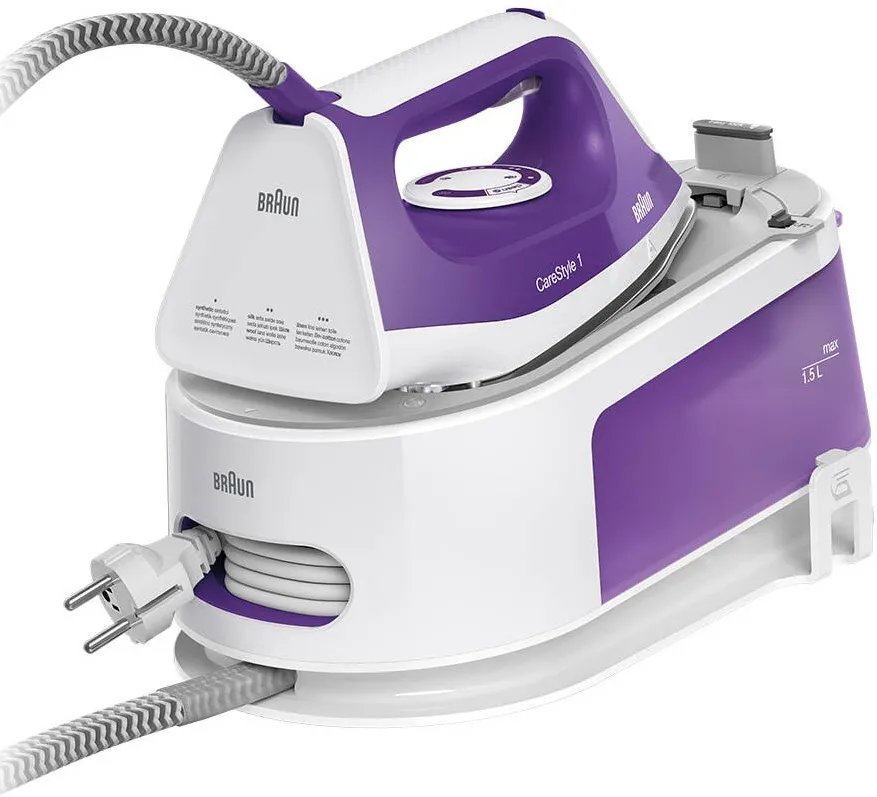 BRAUN Statie de calcat Braun Carestyle 1 IS1014PU, 2200W, 6 bari, abur variabil 120g/min, jet de abur 360g/min, rezervor 1.5L, talpa Super Ceramic,, Alb/Violet