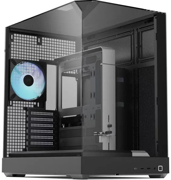 Carcasa PC APNX Carcasa PC mid-tower APNX V2 ATX, sticla panoramica, 4 ventilatoare de 140mm, X-Pand Flow, negru