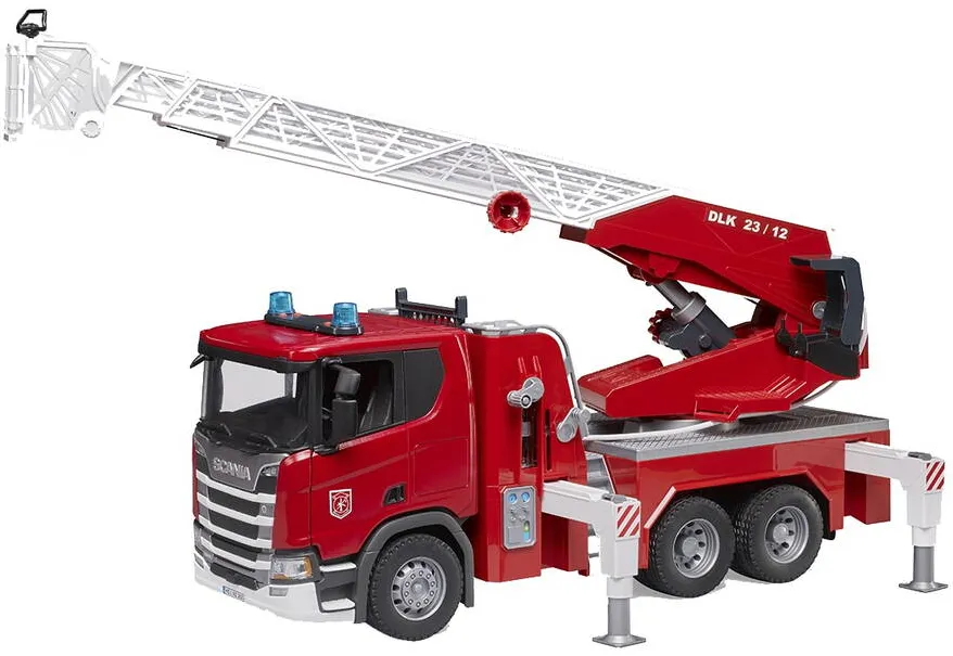 Masina BRUDER Camion de pompieri Bruder - Scania Super 560R, cu scara, pompa de apa si sirena, 1:16