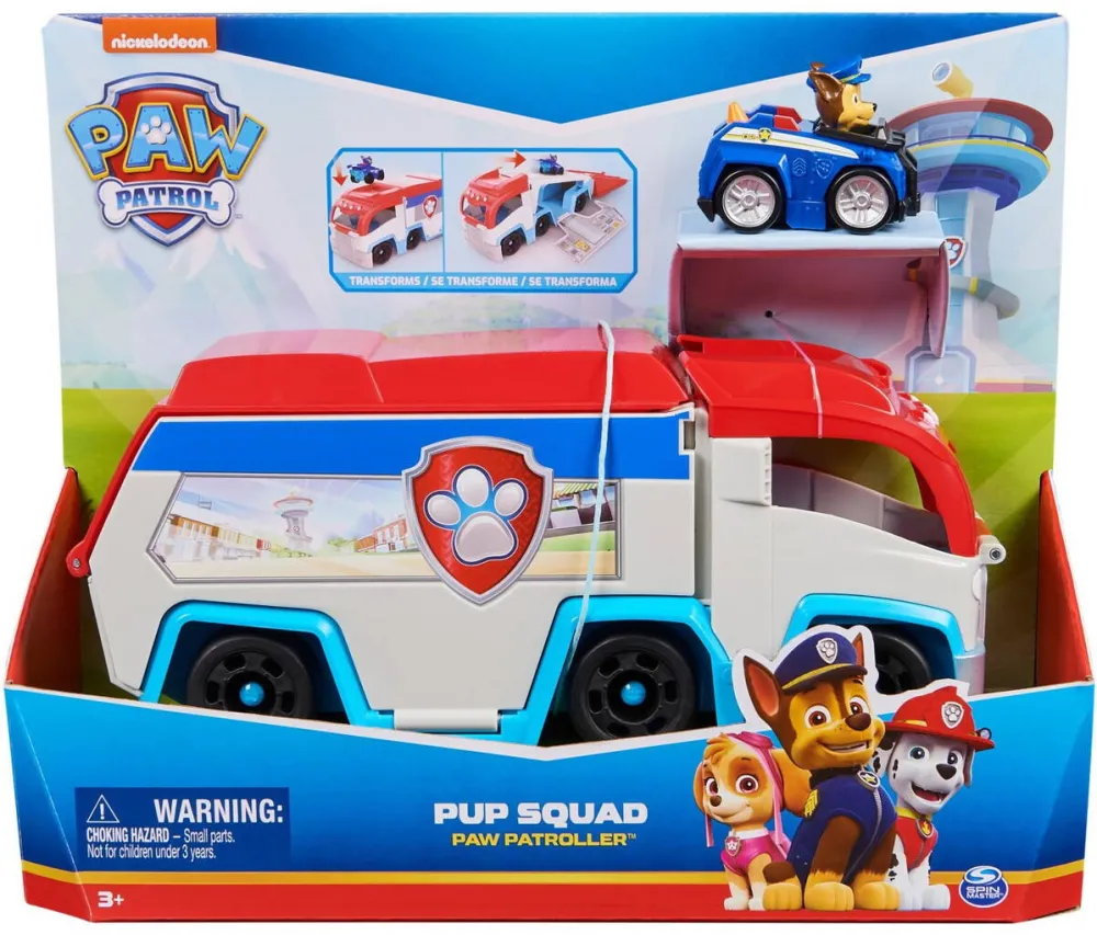 Spinmaster Masinuta Paw Patrol - Pup Squad, Paw Patroller, cu figurina Chase