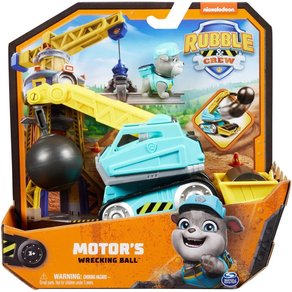 Spinmaster Masinuta Paw Patrol - Rubble and Crew, Motor si Utilajul cu Bila de Demolare