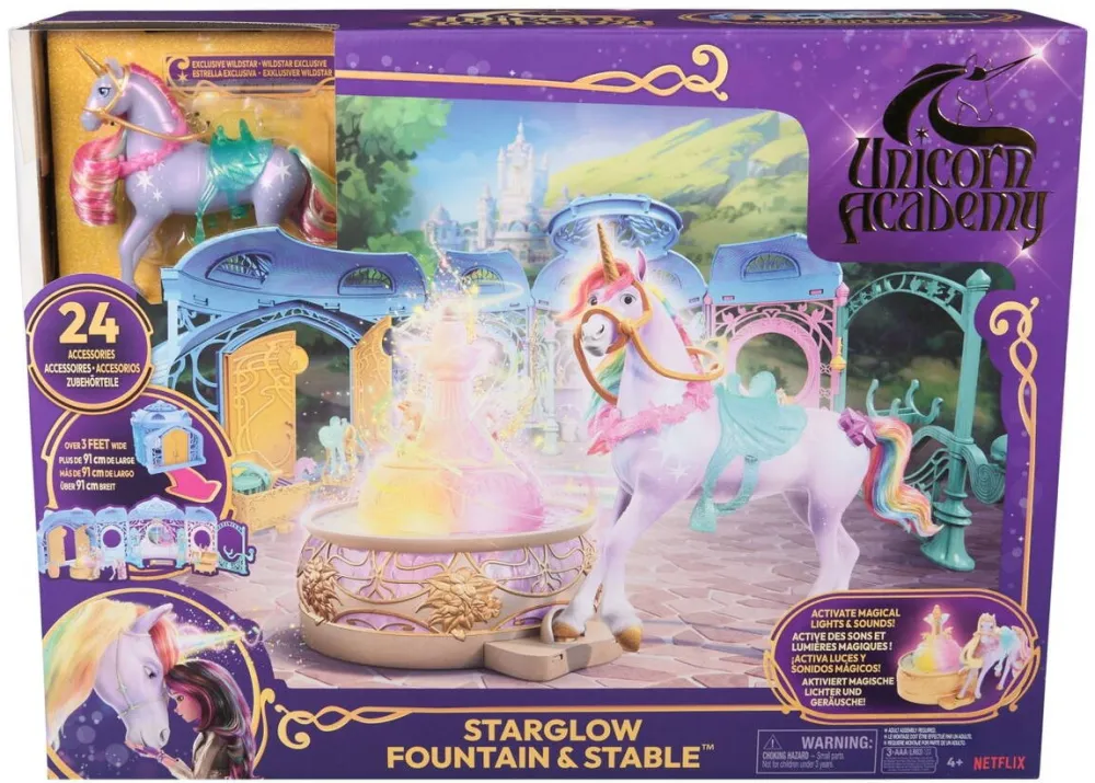 Spinmaster Set de joaca Unicorn Academy - Fantana si grajd Starglow, Unicornul Wildstar