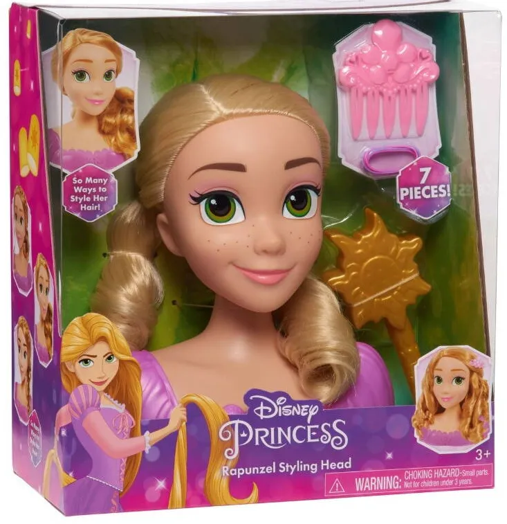 Just Play Cap de stilizare Disney Princess Roszpunka, set cu perie si elastice, 20cm, multicolor