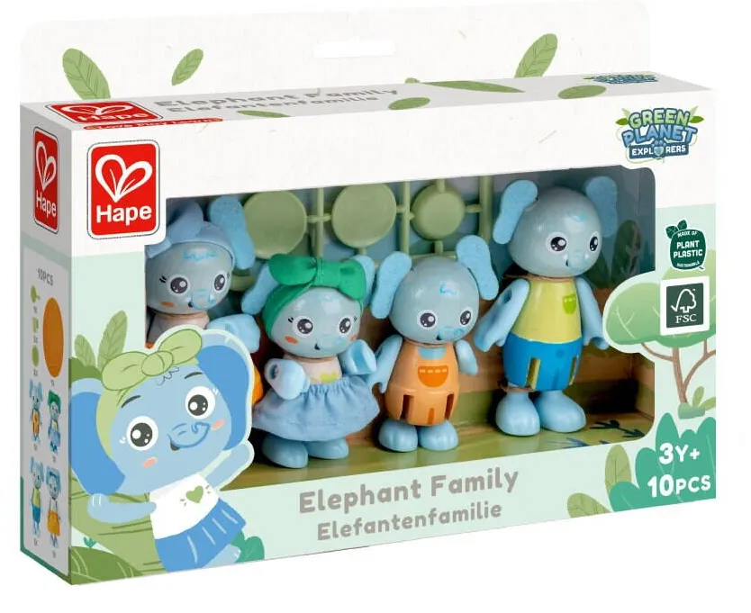 Hape Set figurine din lemn, Hape, Familia elefantului, 10 piese