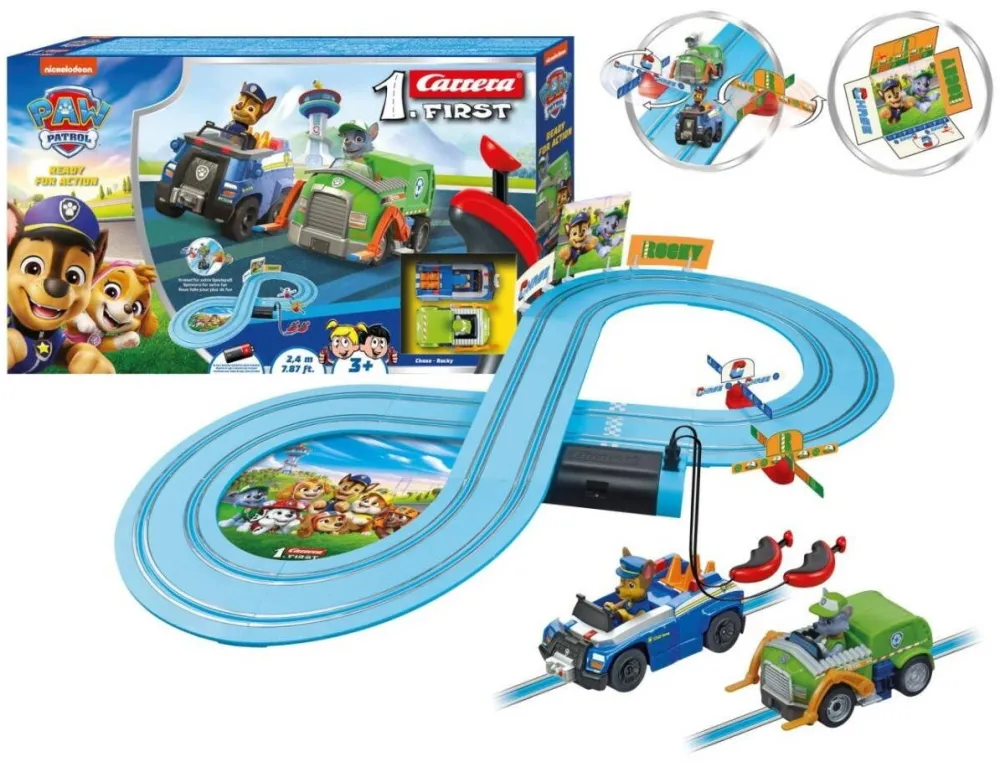 Jucarie creativa Carrera Set Carrera First Paw Patrol - Rocky si Chase, 2,4m, 93x45cm, pentru copii de la 3 ani