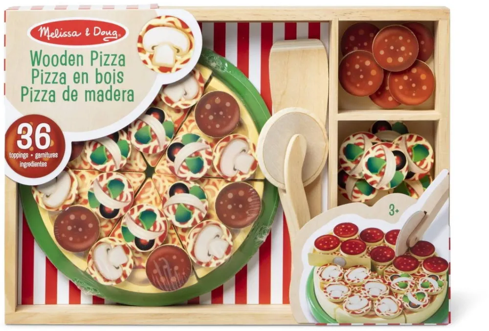 Jucarie creativa Spinmaster Set de joaca din lemn Melissa & Doug - Petrecere cu pizza