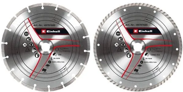 Einhell Set 2 discuri diamantate de taiere continua/segmentata EINHELL KWB, 230 x 22.2 x 2.6-3.3 mm, 8500 rpm, taiere uscata
