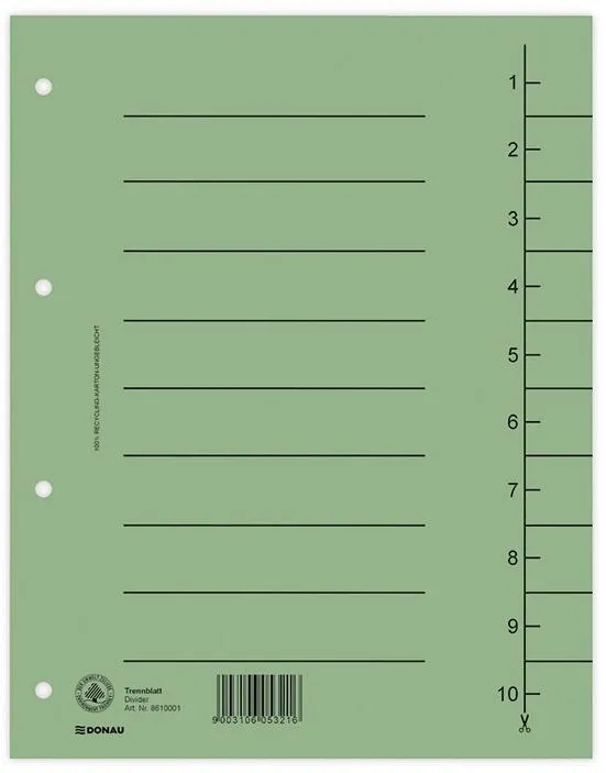DONAU Separatoare carton manila 250g/mp, 300 x 240mm, 100/set, DONAU - verde