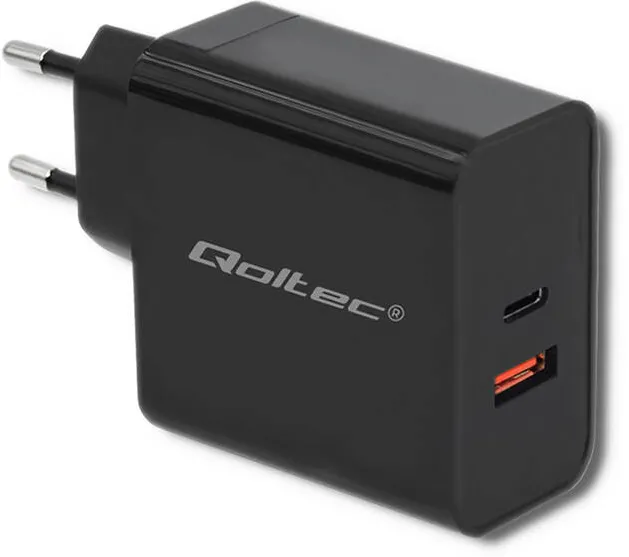 QOLTEC Incarcator 51716 63W | 5-20V | 1.5-3A | USB type C PD | USB QC 3.0 | Black