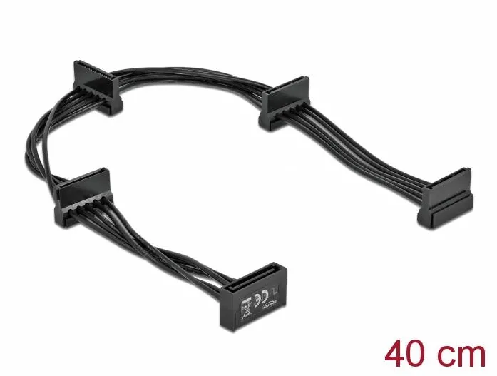 Cablu DELOCK alimentare cu conector tata SATA cu 15 pini > 4 conectori mama SATA cu 15 pini de 40 cm, negru
