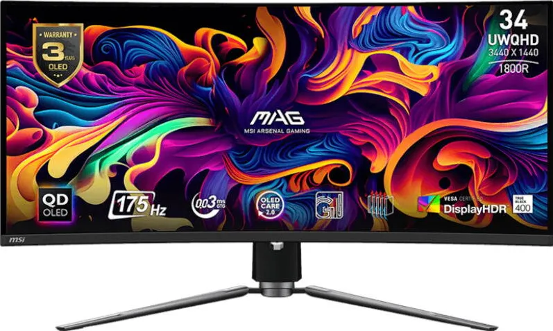Monitor MSI Gaming MAG 341CQP Curbat 34 inch UWQHD QD-OLED 0.03 ms 175 Hz USB-C HDR