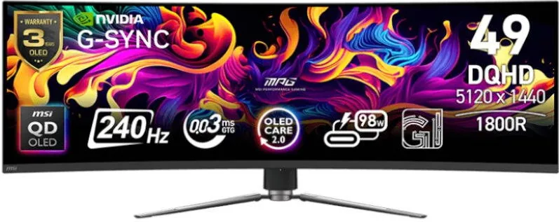 Monitor MSI Gaming MPG 491CQPX Curbat 49 inch DQHD QD-OLED 0.03 ms 240 Hz USB-C HDR G-Sync Compatible
