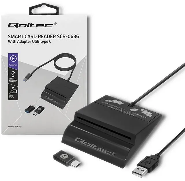 Rack QOLTEC 50636 Intelligent Smart ID chip card reader SCR-0636 | USB type C