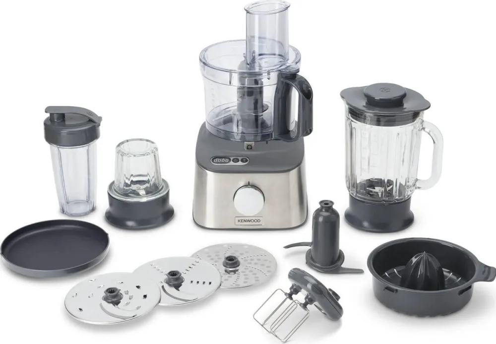 KENWOOD Robot de bucatarie MultiPro Compact+, argintiu, 800 wati, cantar integrat, accesoriu blender si Blend-Xtract 2GO