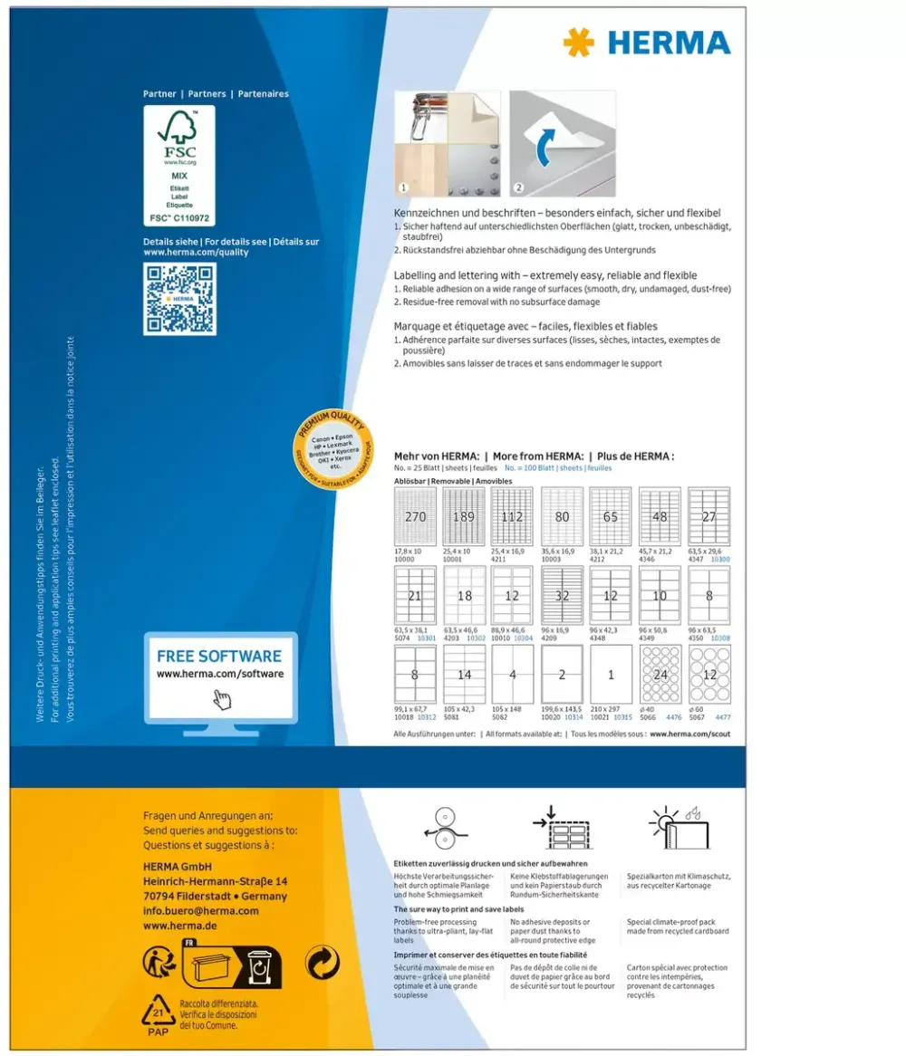 Herma Etichete cu adresa A4 alb 99,1x42,3 mm detasabile. 1200 buc