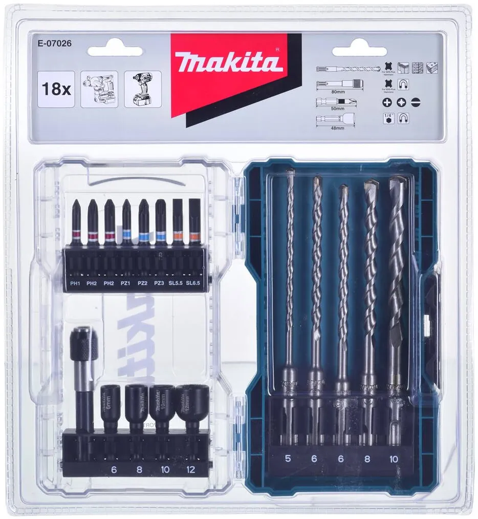 Makita E-07026 Set 18 bucati pentru gaurit si insurubat, cu carcasa transparenta
