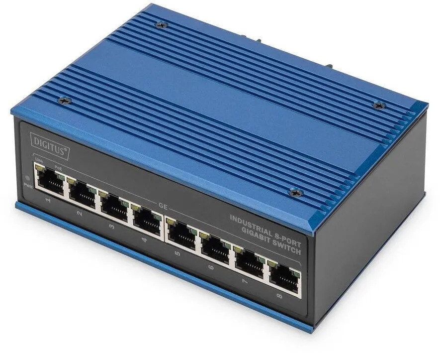 Switch Assmann Ind. 8-Port  Gigabit 30W PoE Unmanaged Albastru