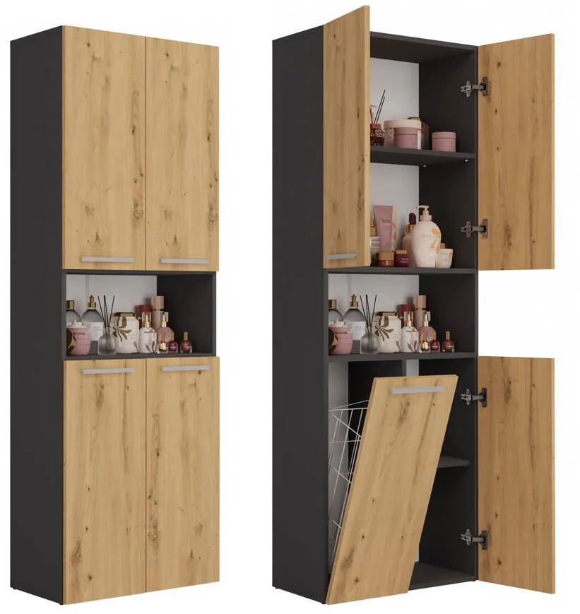 TOP E SHOP Topeshop NEL 1K DK ANT/ART KP bathroom storage cabinet Graphite, Oak