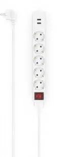 HAMA Power Strip, 5-Way, USB-A 17 W, Switch, 1.4 m, white