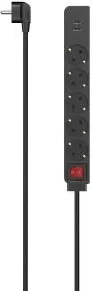 HAMA Power Strip, 5-Way, USB-A 17 W, Switch, 1.4 m, black