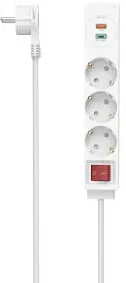 HAMA Power Strip, 3-Way, USB-C/A 18 W, PD/FC, Switch, Flat Plug, 1.4 m, w