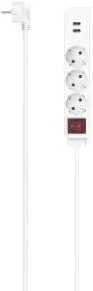 HAMA Power Strip, 3-Way, USB-A 17 W, Switch, 1.4 m, white