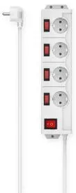HAMA Power Strip, 4-Way, 90°, Individually Switchable, Wall Mounting, 1.4 m, whi