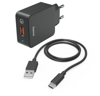 HAMA Fast Charger with USB-C Charging Cable, 19.5 W, 1.5 m, black