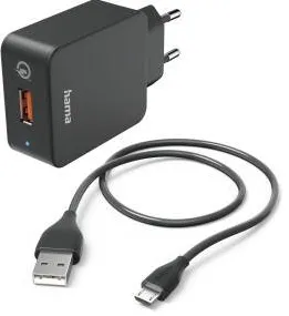 HAMA Fast Charger with Micro-USB Charging Cable, 19.5 W, 1.5 m, black