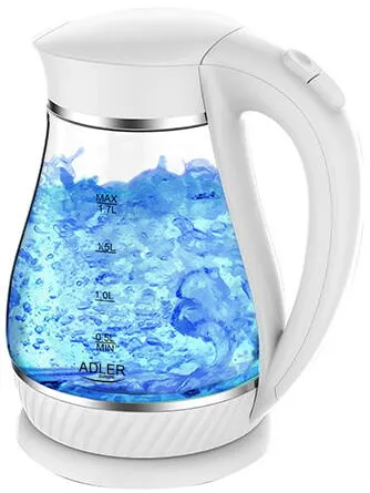Adler Adler AD 1274 Kettle, Electric, Power 2200 W, Capacity 1.7 L, Glass, White