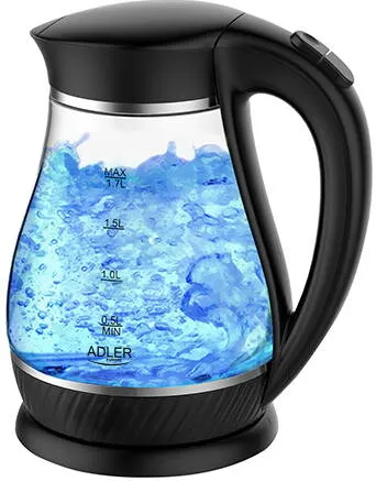 Adler Adler AD 1274 Kettle, electric, Power 2200 W, Capacity 1.7 L, Glass, Black