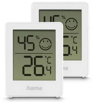 HAMA "Baros" Thermometer and Hygrometer, Digital, For Indoors, Set of 2, white