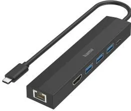 HAMA USB-C hub, multi-port, 6 ports, 3x USB-A, USB-C, HDMI™, LAN/Ethernet
