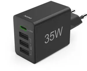 HAMA Fast Charger, 1x USB-C PD, 3x USB-A, Mini-Charger, 35 W, black