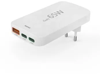 HAMA Fast Charger, 2x USB-C, 1x USB-A, Flat Mini Charger, PD, 65 W, wht