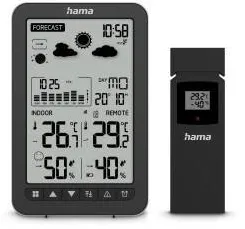 HAMA "Ko Samui" Weather Station, with Outdoor Sensor, Radio, Alarm Clock, black